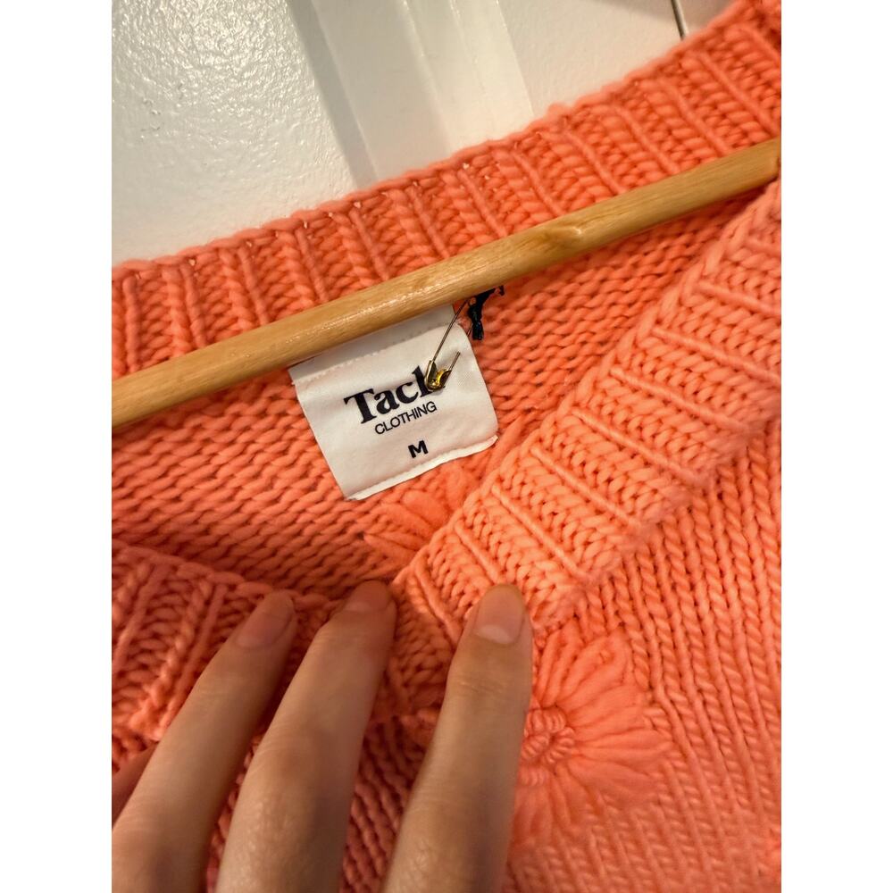 Free People x Tach Clothing M Jana Sweater 100% Wool Handmade Knit Coral Pink - Picture 5 of 11
